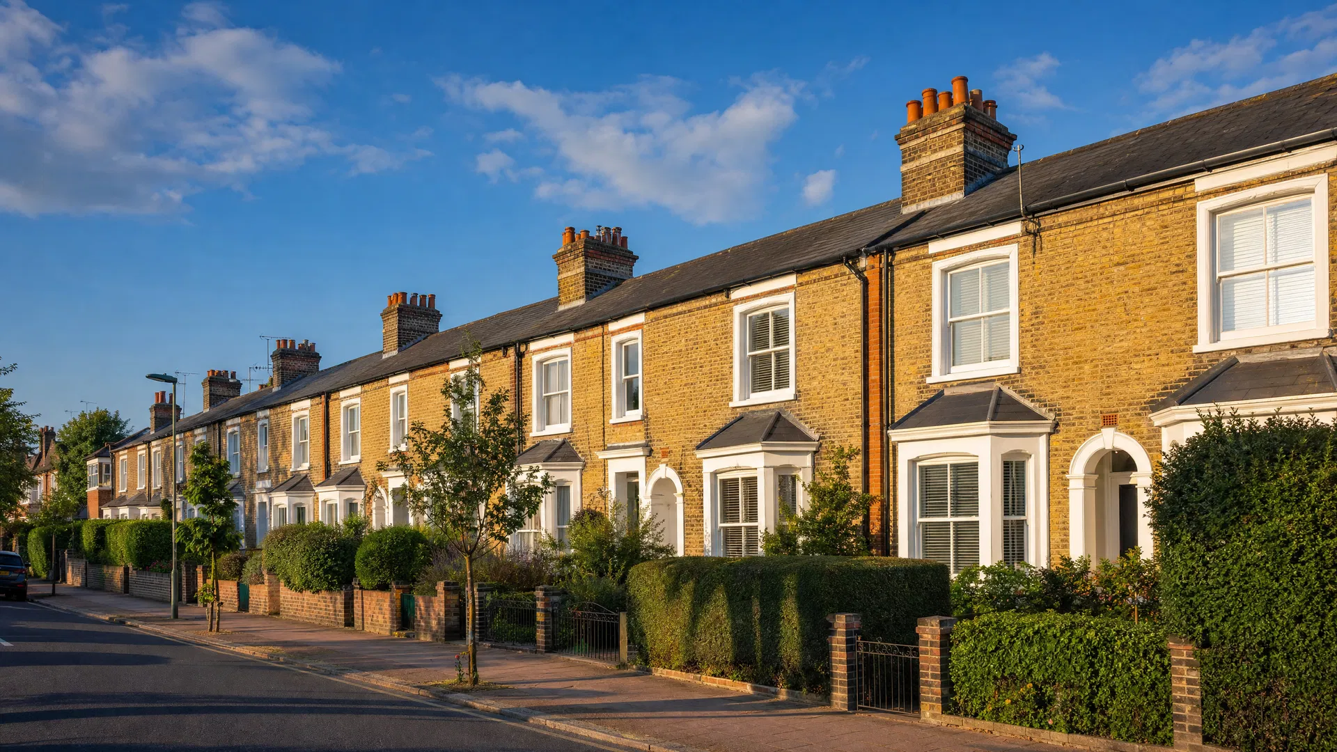 Residential street of terraced homes in Essex
